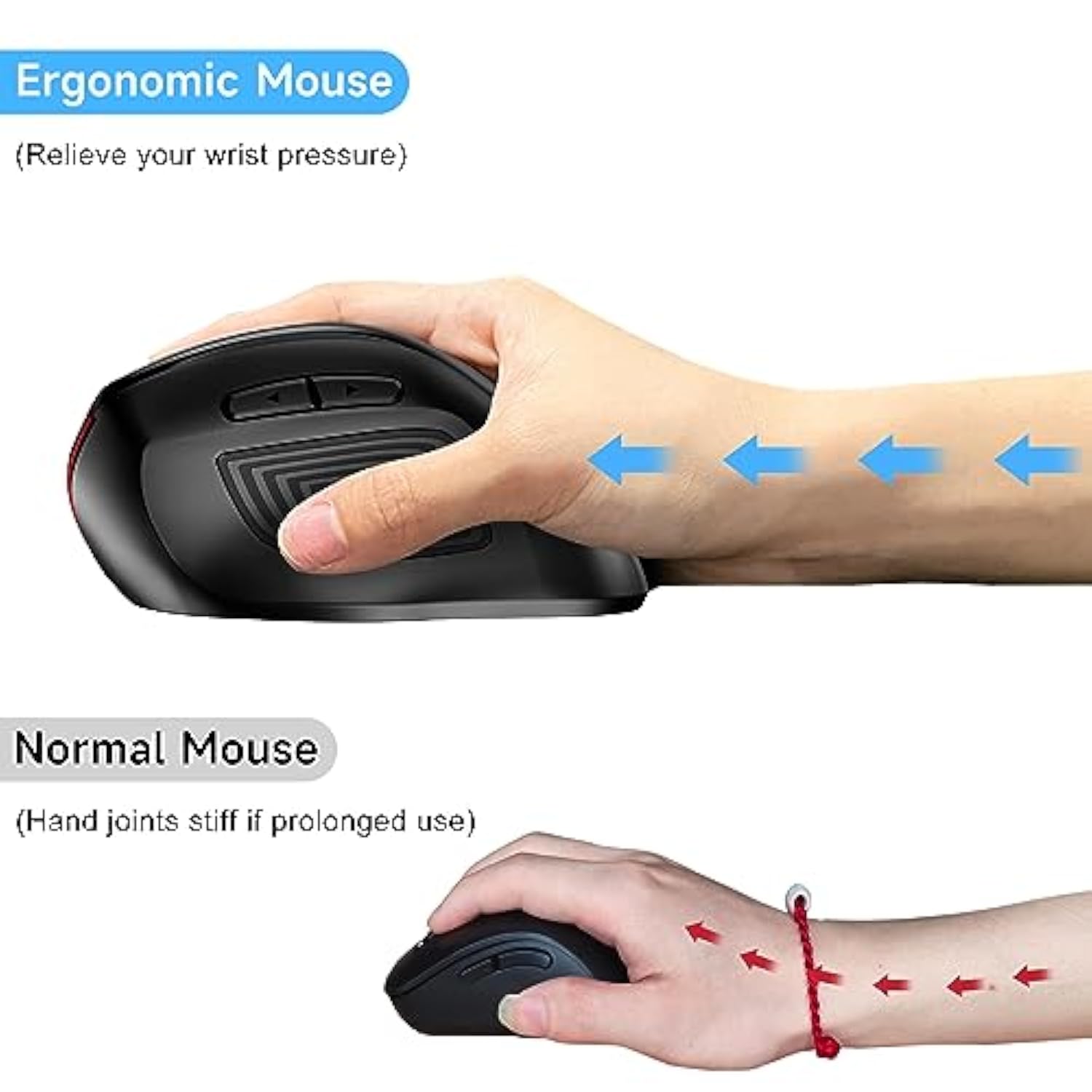 Wireless Ergonomic Mouse 2.4G,800/1200/1600 Dpi Large Wireless Mouse With Usb