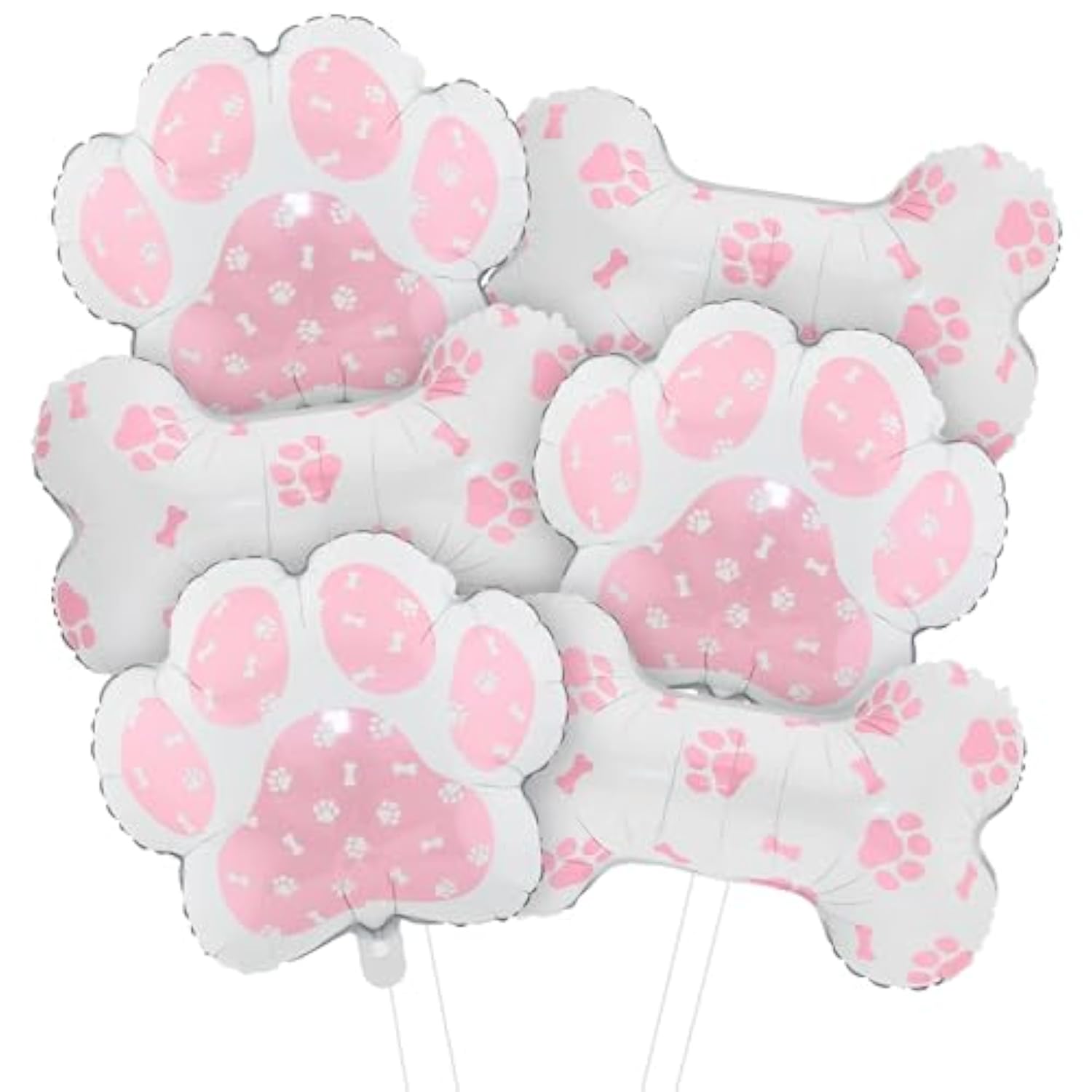 6 Pcs Pink Dog Paw & Bone Balloons for Pet-Themed Birthday & Baby Showers