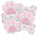 6 Pcs Pink Dog Paw & Bone Balloons for Pet-Themed Birthday & Baby Showers