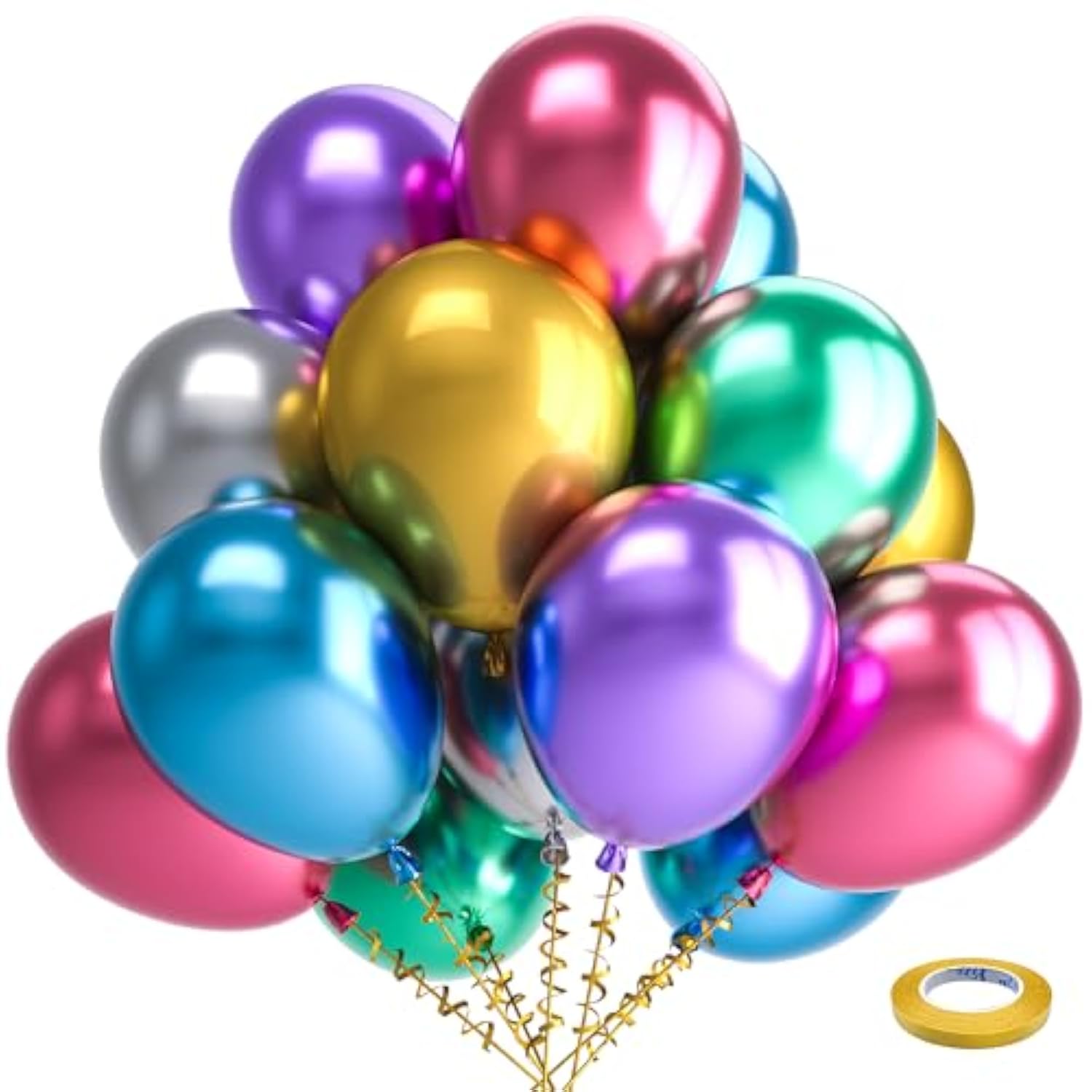 100-Pack 12" Metallic Chrome Balloons – Colorful Latex Party Balloons for Birthdays & Weddings