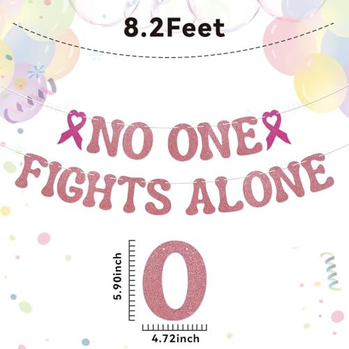 No One Fights Alone Banner - Peace Out Chemo Banner, Cancer Survivor Party Decorations, Chemotherapy, Cancer Free, Fundraiser Sign Rose Gold Glitter