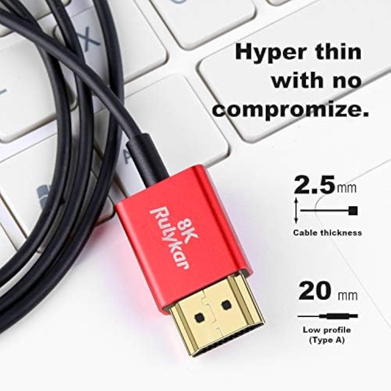 Short 8K Hdmi 2.1 Cable 3Ft/1M,Ultra High Speed 48Gbps, Ultra Thin Hdmi F2.5Mm