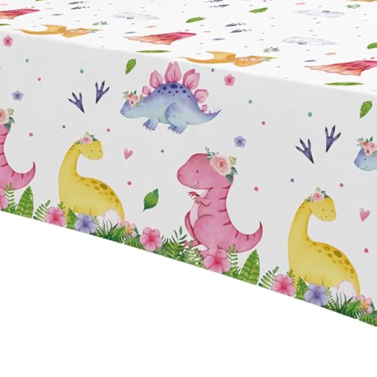 Dinosaur Birthday Party Supplies Tablecloth For Girl - Pink Dinosaur Baby Shower Decorations Table Cover, 3 Pack (54In X 108In)