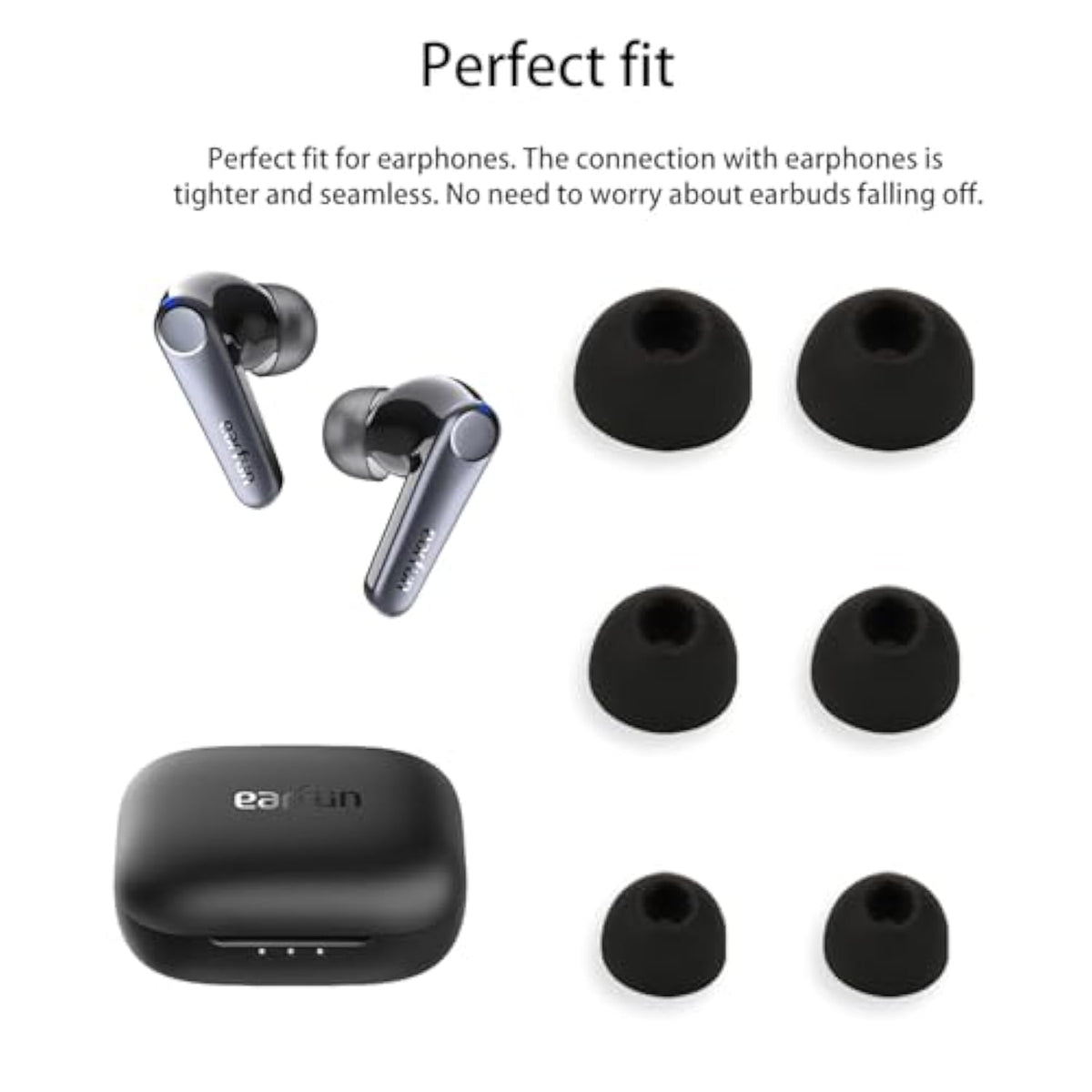 [3Pairs] Ear Tips For Earfun Air Pro 3, Silicone Replacement Earbuds,S/M/L 3 Size,Earbuds Tips,Replacement Earbuds For Earfun Air Pro 3(Black)