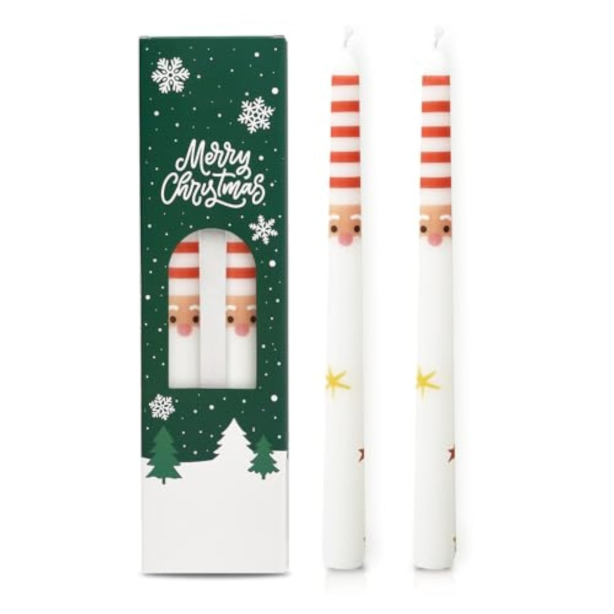 2 Pack Christmas Taper Candles, 10 Inch Unscented Candlesticks With Santa Claus Design For Table Centerpiece, Fireplace Mantel, Advent Wreath, Winter Wedding And Festive Home Decor