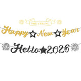 Glitter Black Gold 2026 Happy New Year Banner for Party Decorations