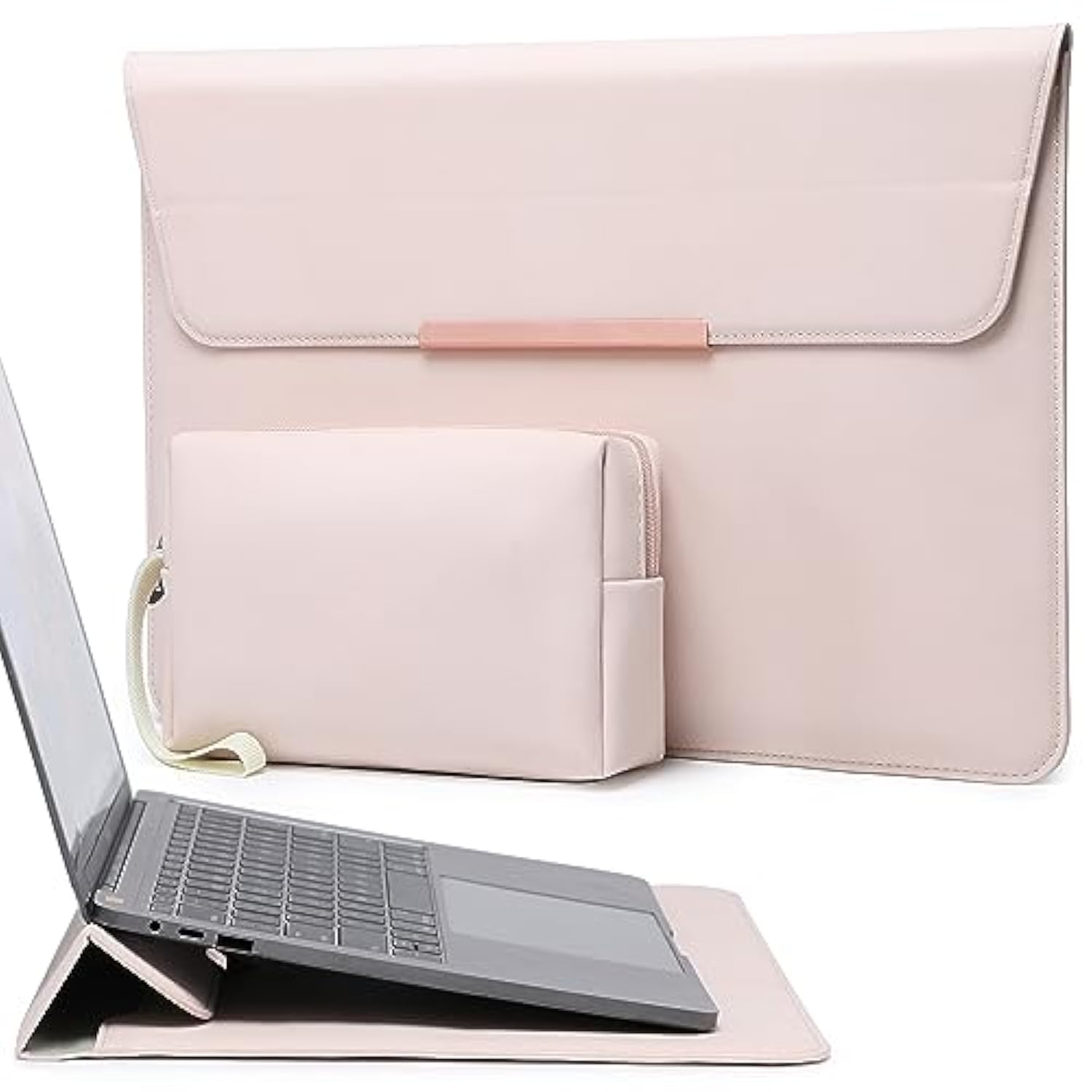 13.3-14 Inch Laptop Sleeve Case With Stand For Macbook Pro 14 M4/M3/M2/M1 2025-2021, Macbook Air/Pro 13.3, 13.8/13.5 Surface Laptop, Hp Spectre X360 13/14, Apricot(Smiley)