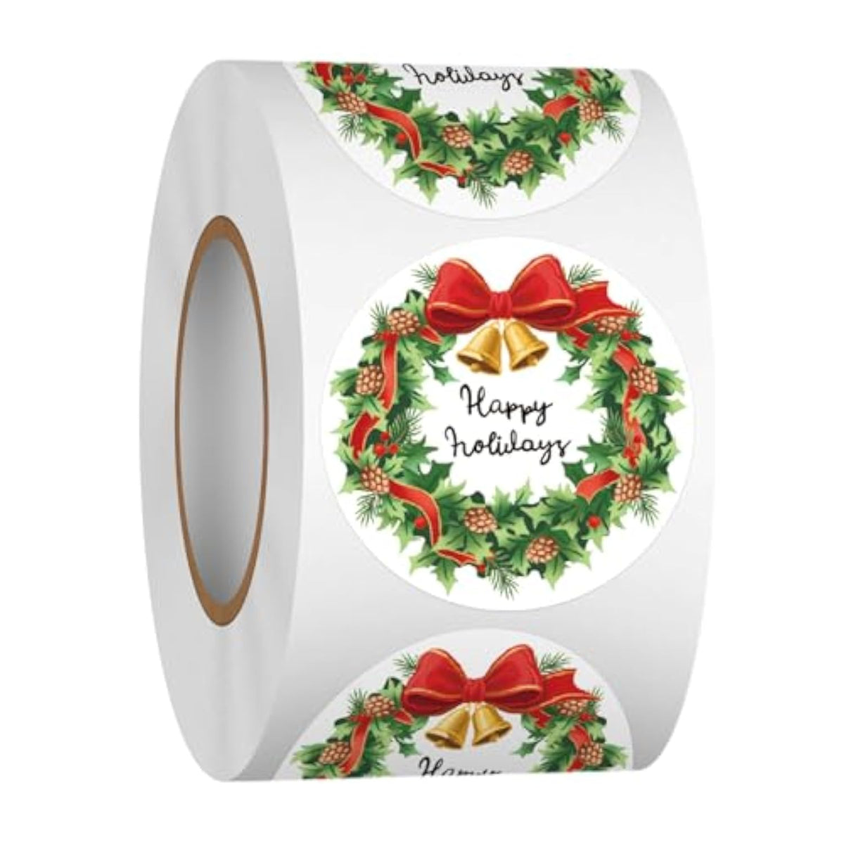 500 Pcs 1.5 Inch Happy Holidays Stickers Merry Christmas Stickers Roll For Envelopes,Gift Packing,Cards,Party Supplies (Christmas Wreath 2)