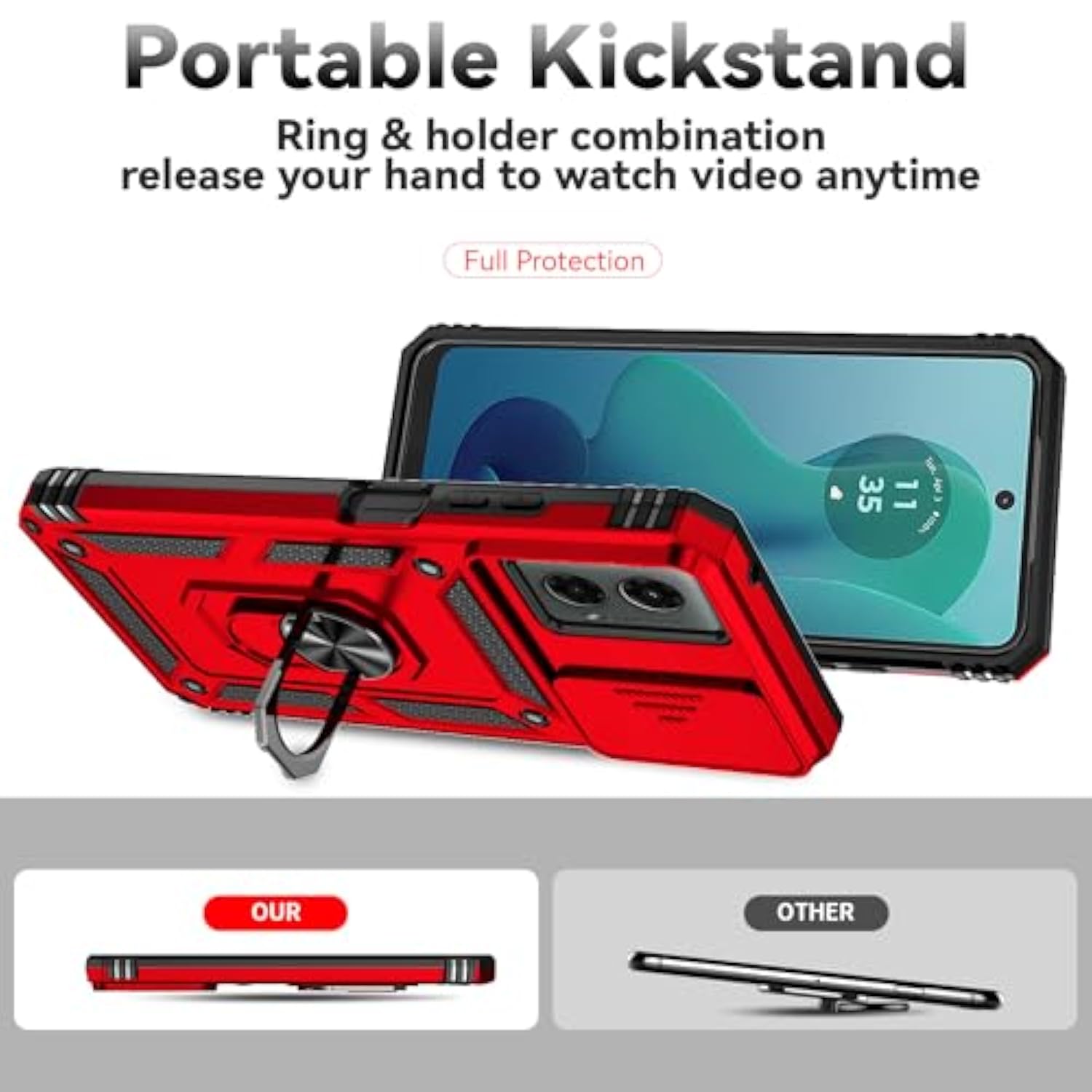 Phone Case For Motorola Moto G 5G 2024 Case With Hd Screen Protector & Slide Camera Cover & Kickstand, Motorola Moto G 5G 2024 Phone [Military-Grade] Case (Red)