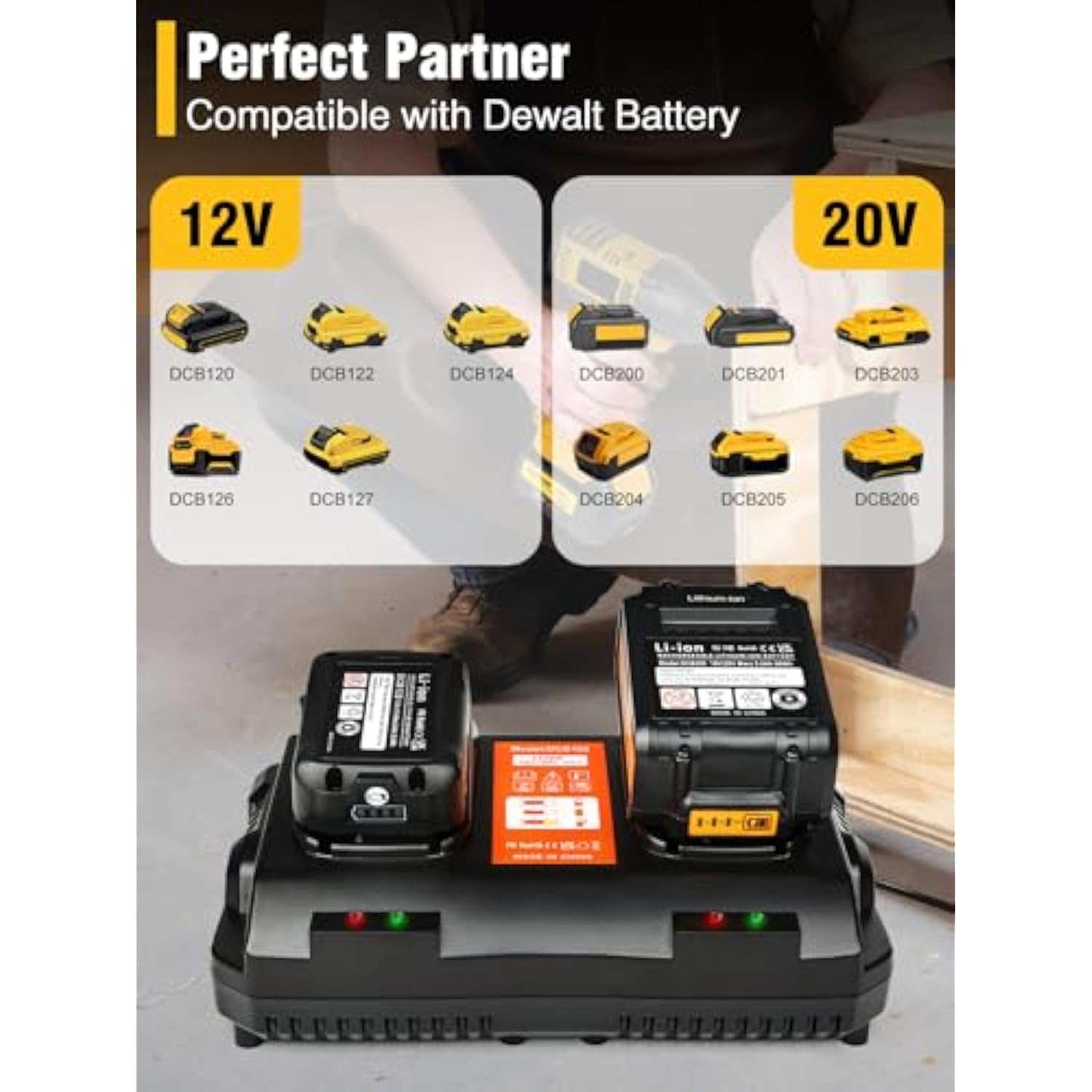 20V Max Battery Charger Replacement For Dewalt Battery Charger, 2 Port Charger Compatible With Dewalt 12V-20V Batteries