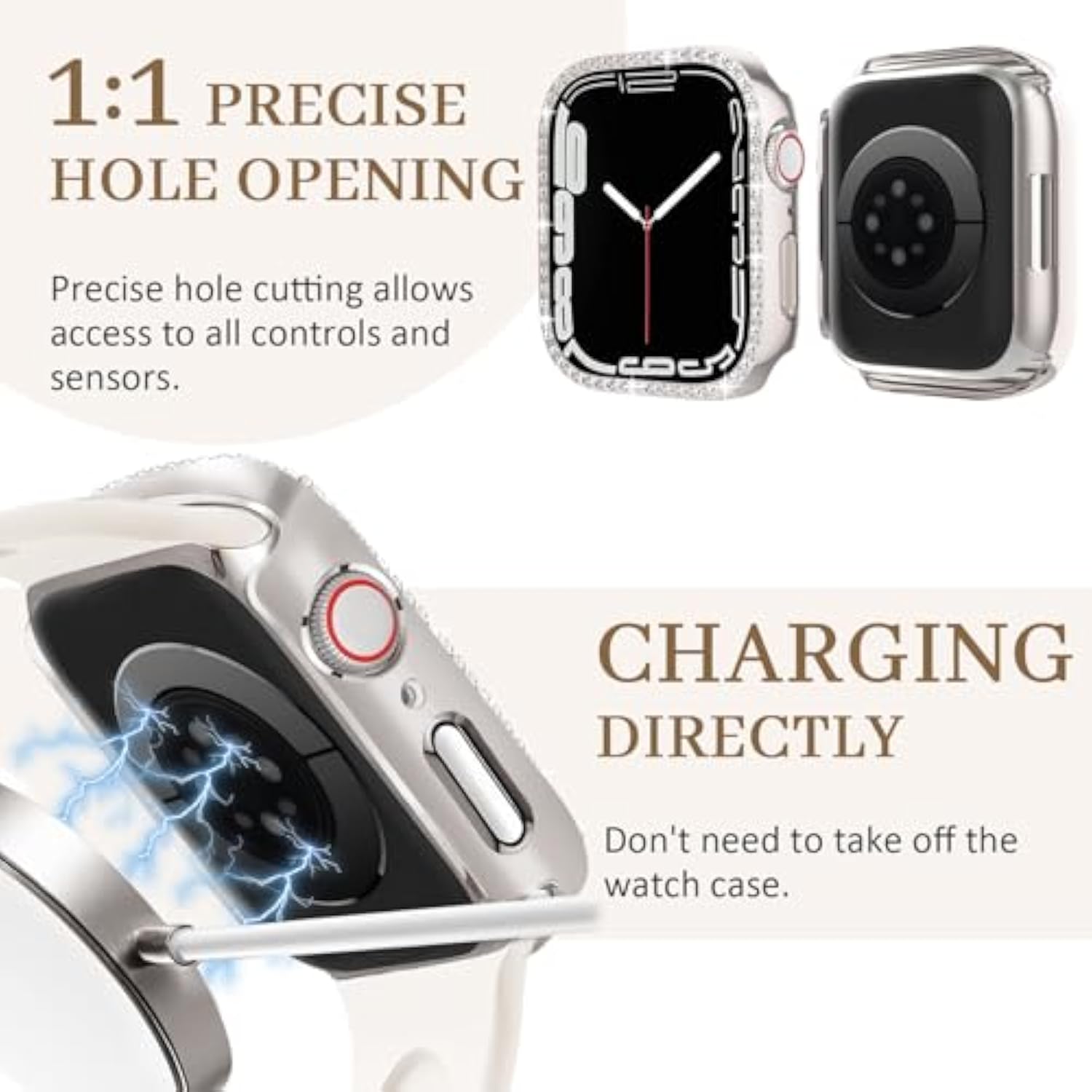 2 Pack Bling Case With Hd Screen Protector Compatible With Apple Watch Series 4 5 6 Se 40Mm, Women Glitter Diamond Rhinestone Bumper Face Cover For Iwatch Accessories 40Mm Starlight/Rose Gold
