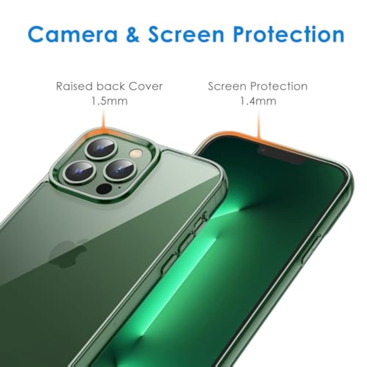 Jetech Case For 13 Pro Max 6.7-Inch, Non-Yellowing Shockproof Phone Bumper Cover, Anti-Scratch Clear Back (Alpine Green)