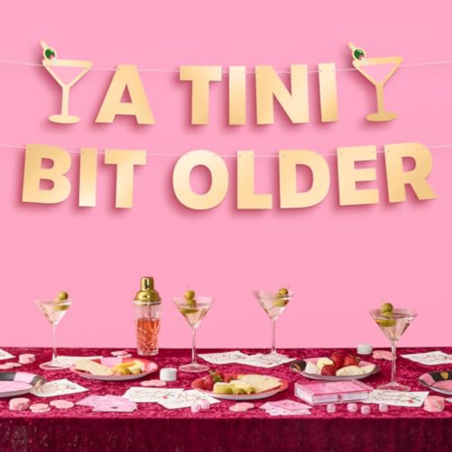 A Tini Bit Older Gold Foil Banner - 5 Ft. | Martini Decoration, Birthday Party Sign, Casino Decor, Girl Cocktail Backdrop, Vegas Photo Booth Background
