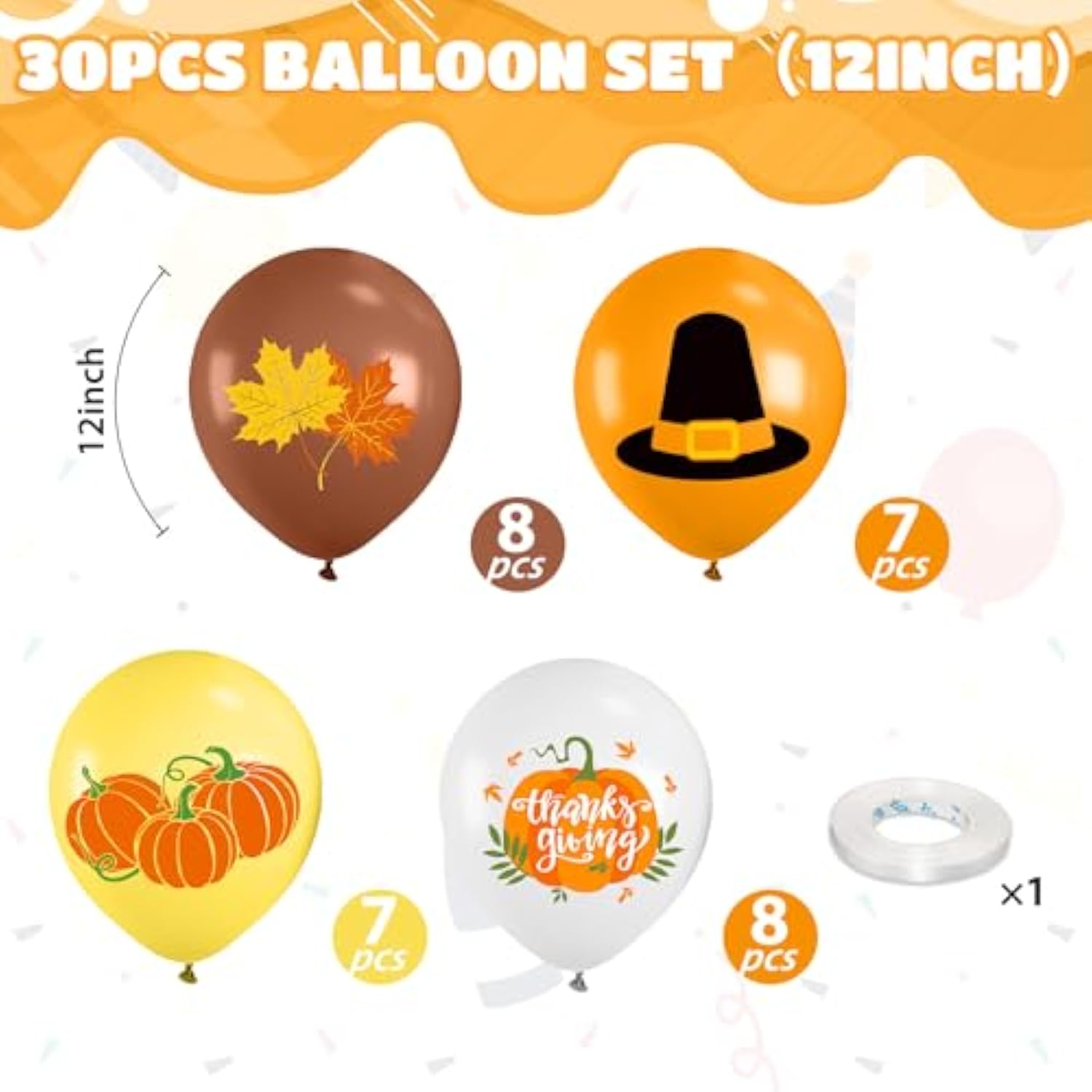 12 Inch Thanksgiving Balloons Orange Coffee Brown Yellow White Pumpkin Maple Balloons Party Decor