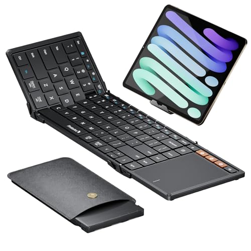 Foldable Keyboard With Touchpad, Xk01 Tp Folding Portable Keyboard, Full Size Keys, Large Trackpad Bluetooth Travel Keyboards For Laptop Pc Tablet - Black