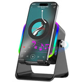 Wireless Induction Speaker 5-In-1 Bluetooth Speaker With Phone Stand,Stereo Sound, 3500Mah Rechargeable, 8 Rgb Ambient Light, 360° Adjustable Holder For Iphone/Android/Ipad,Gifts For Men Women (Black)
