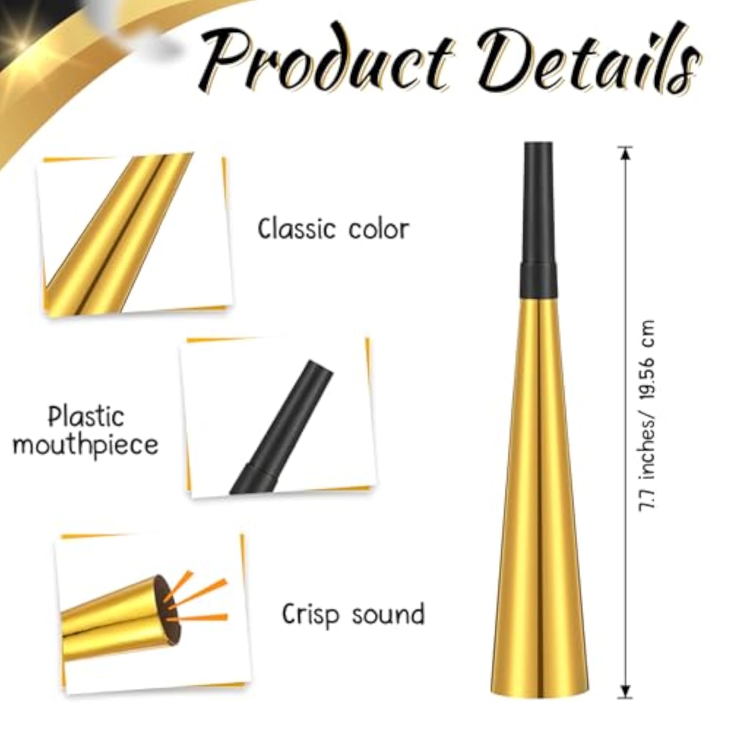 50pc Gold Metallic NYE Noise Makers: 2026 Glitter Party Blowers