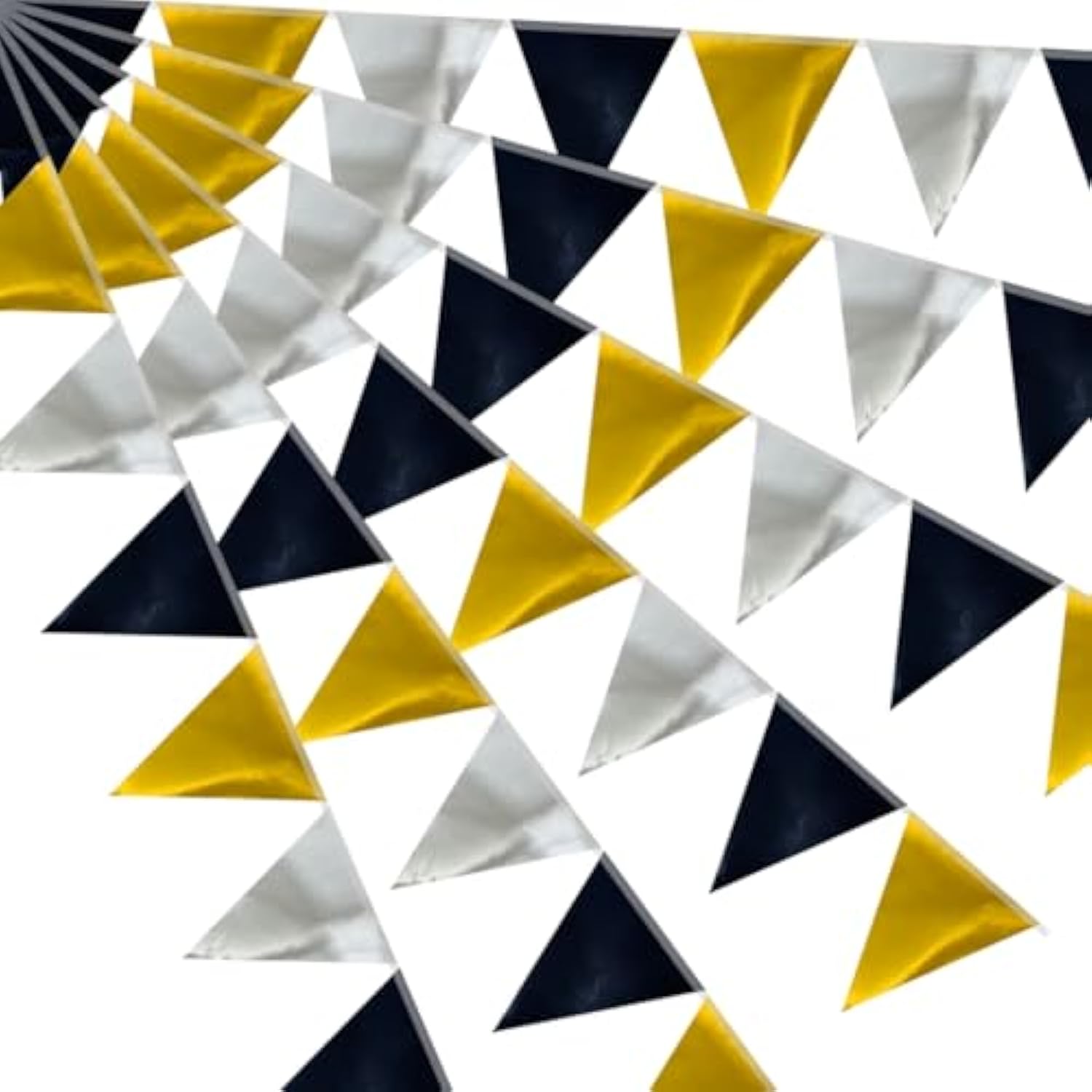 64Ft Black Gold Silver Triangle Pennant Banner Flag Metallic Paper Bunting Garland For Hanging Backdrop Birthday Party Decorations Graduation Bachelorette Bridal Wedding New Year Party Supplies