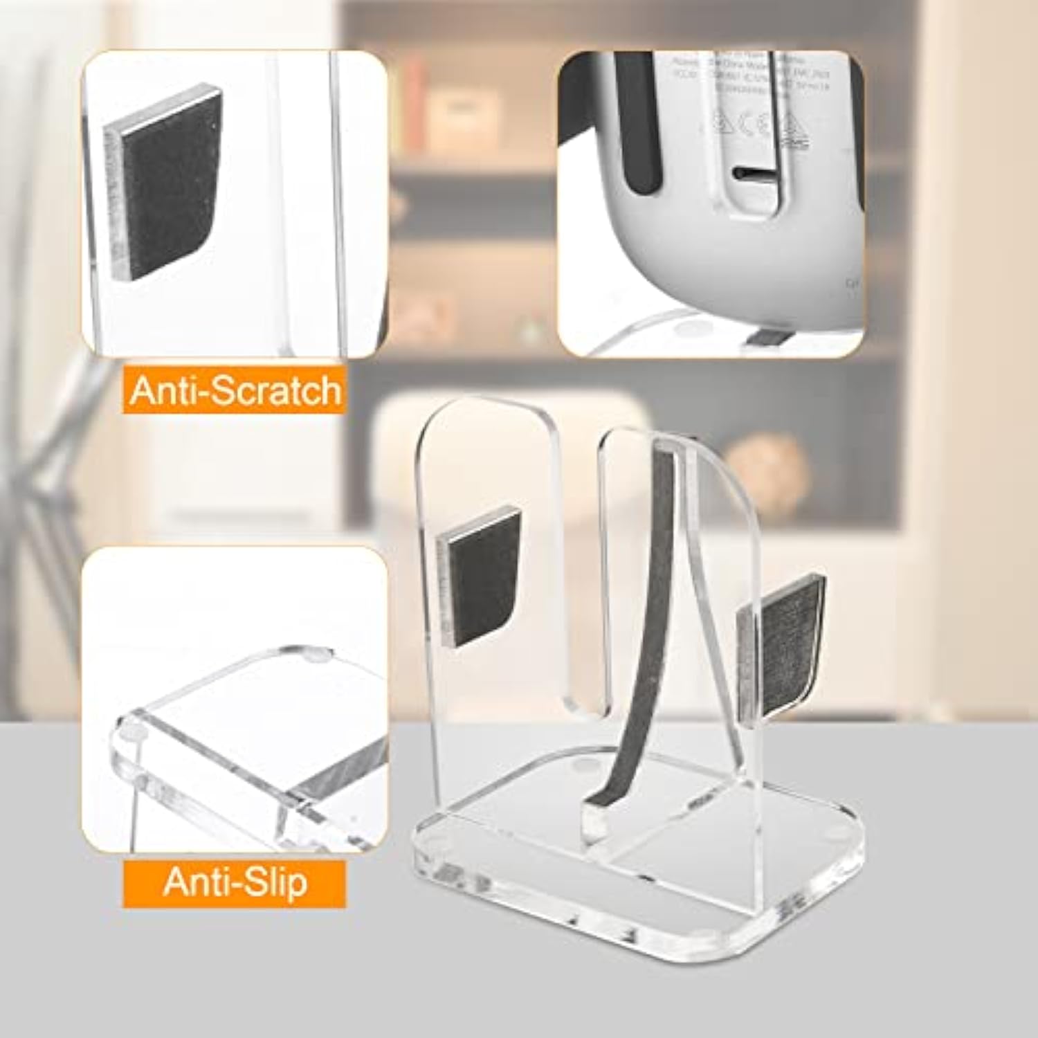 Acrylic Vertical Mount Stand Base For Charging Apple Magic Mouse 1 & 2 - Magic Mouse Storage Holder (Charger Cable Not Included)