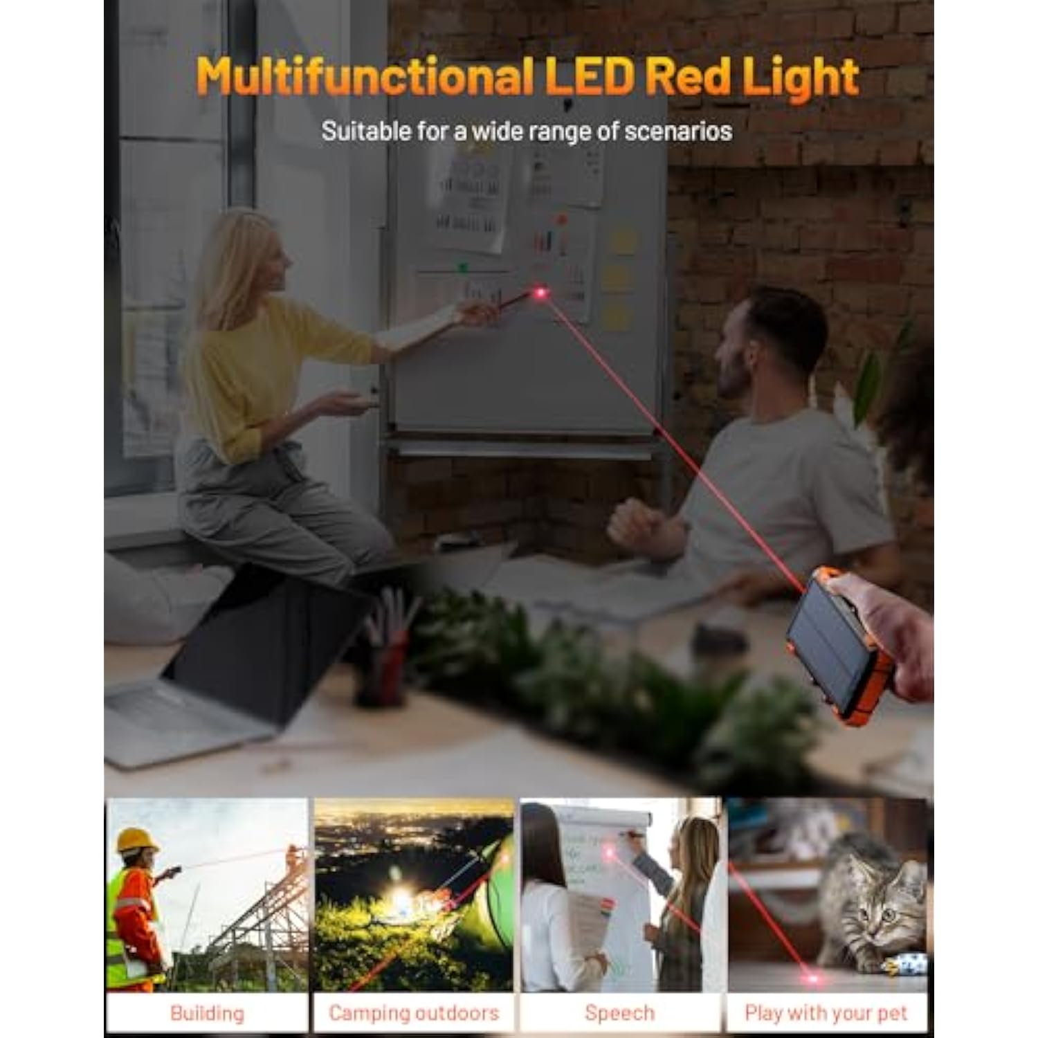 Solar Power Bank, 42800Mah Portable Charger 20W Fast Charging External Battery Pack Built In 4 Cables, Wireless Charging Power Bank For Apple Watches With Flashlight, Carabiner,Thermometer