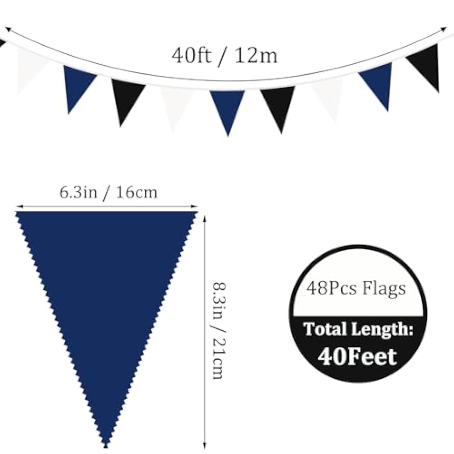 40Ft Blue Black White Fabric Bunting Banner Pennant Hanging Party Decorations Cotton Triangle Flag Garland For Graduation Father'S Day Boys Gaming Video Game Baptism Birthday Wedding Baby Shower Decor