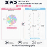 30PC Iridescent Hanging Swirl, Holographic Ceiling Swirl Foil Streamers