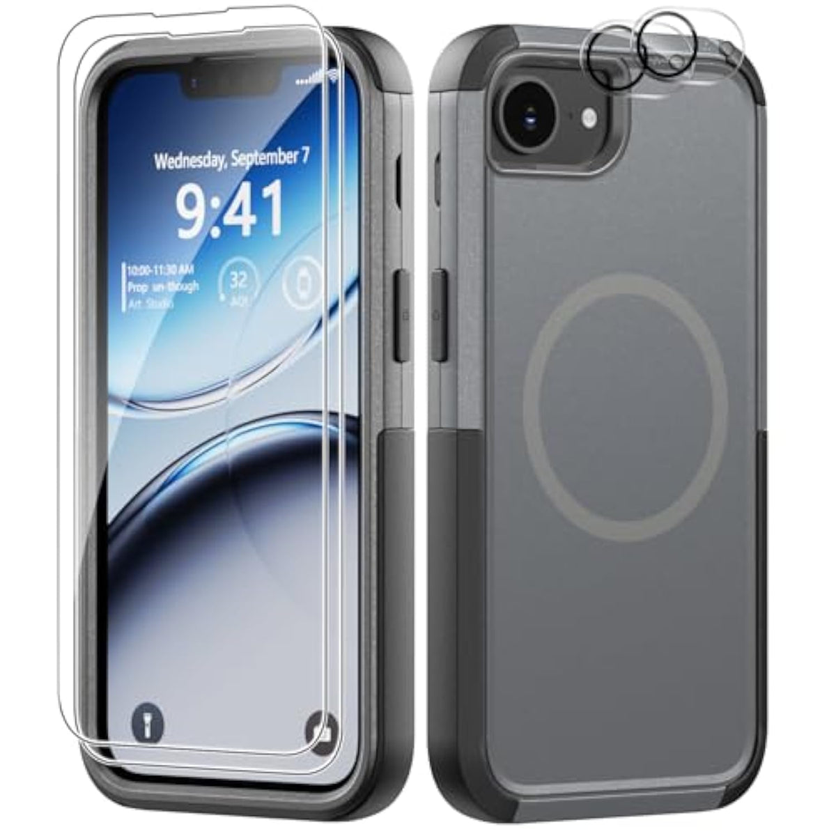 For Iphone 16E Case: Phone Case With Screen Protector & Lens Guard (Compatible With Magsafe) (Shockproof) (Dropproof) Heavy Duty Rugged Protection Cover For Apple 16E 6.1" (Gray)