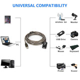Usb 2.0 Extension Cable, Type A-Male To A-Female Active Repeater Extender Cord Compatible With Game Consoles, Printer, Camera (100Ft)