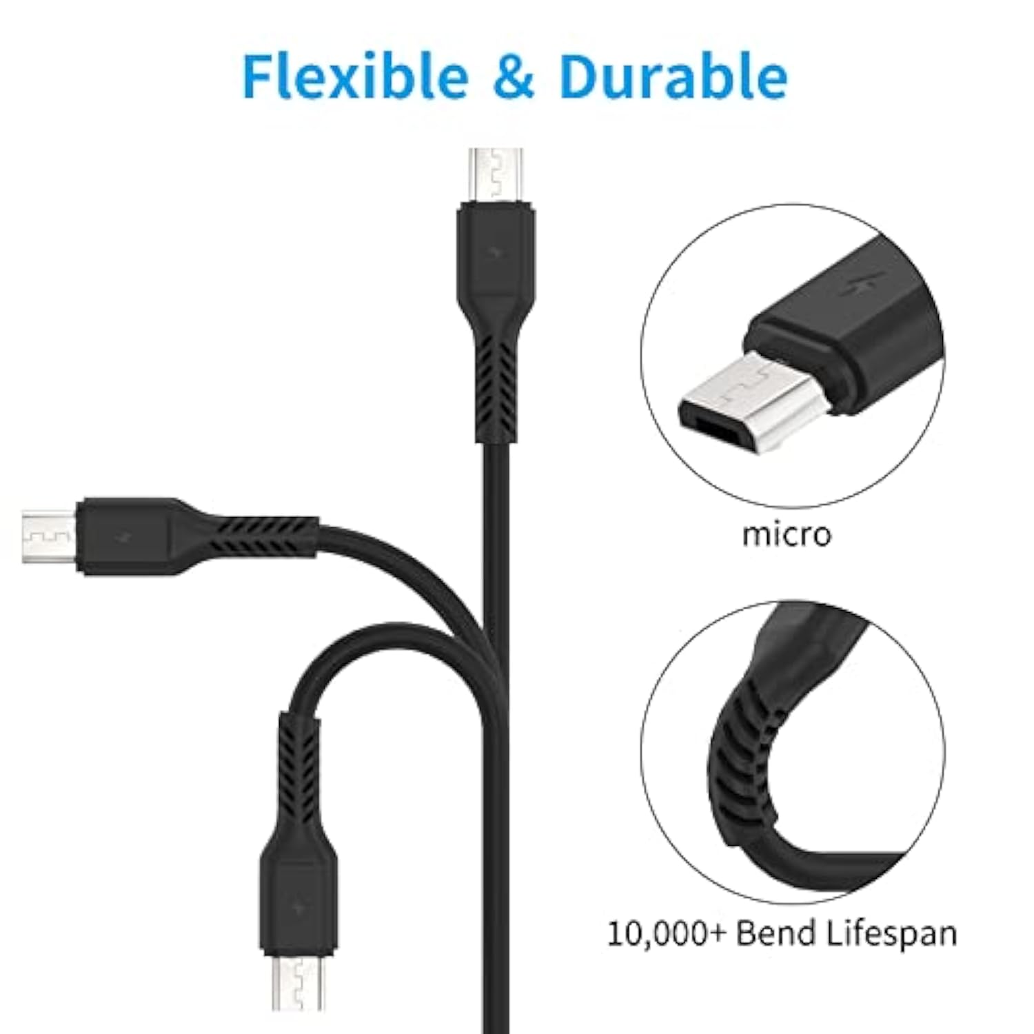 Short Micro Usb Cable 1Ft [5 Pack] Usb 2.0 Micro Usb Charging Cable Android Ch