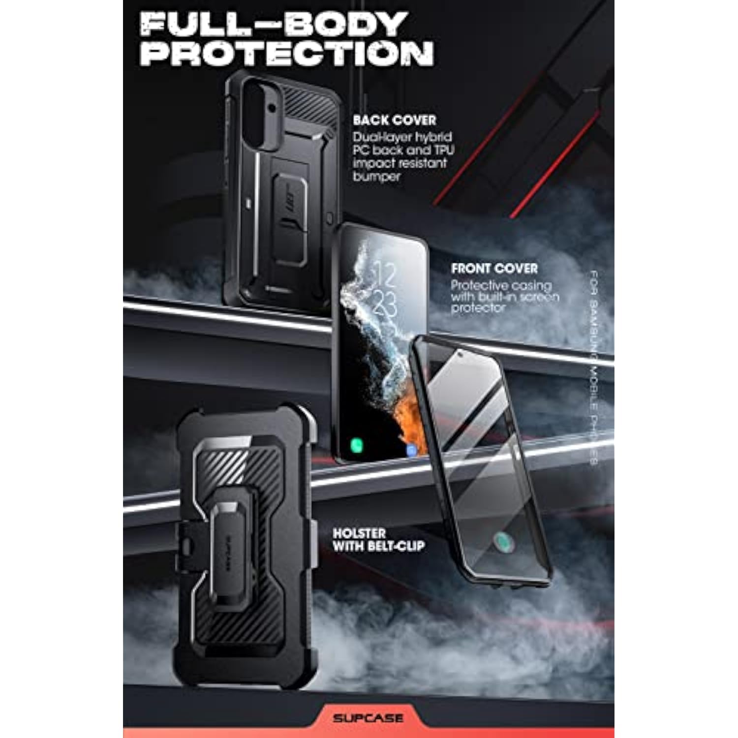 SUPCASE Unicorn Beetle Pro for Samsung Galaxy A54 Case with Stand [Built-in Screen Protector][Military-Grade Protection] 360 Full-Body Rugged Holster & Kickstand Phone Case for Galaxy A54 5G, Black