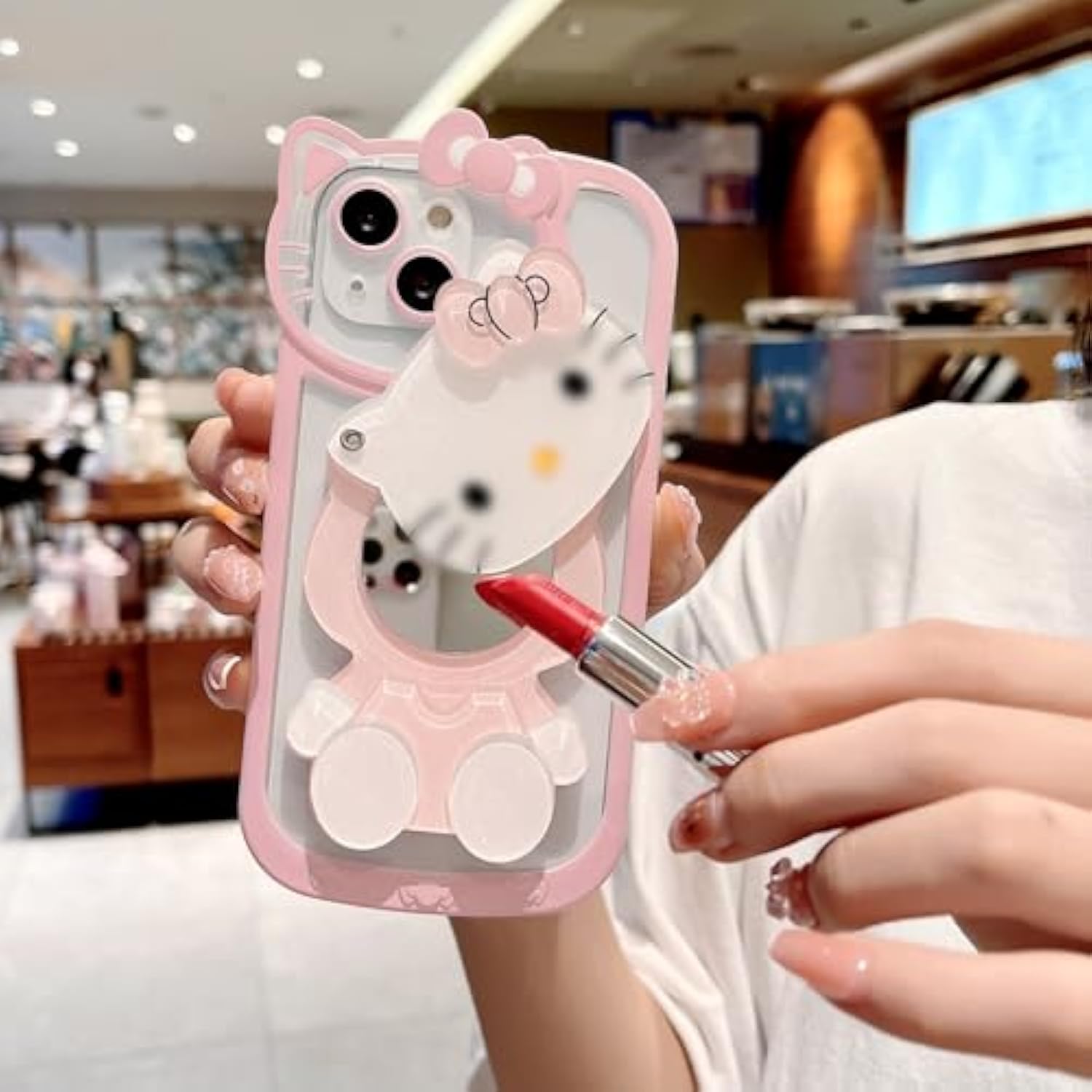 For Iphone Xr Cute Cartoon Case,Women Girls Kids 3D Bow Kawaii Pink Cartoon Face Makeup Mirror Soft Tpu Clear Protective Phone Cover 6.1Inch