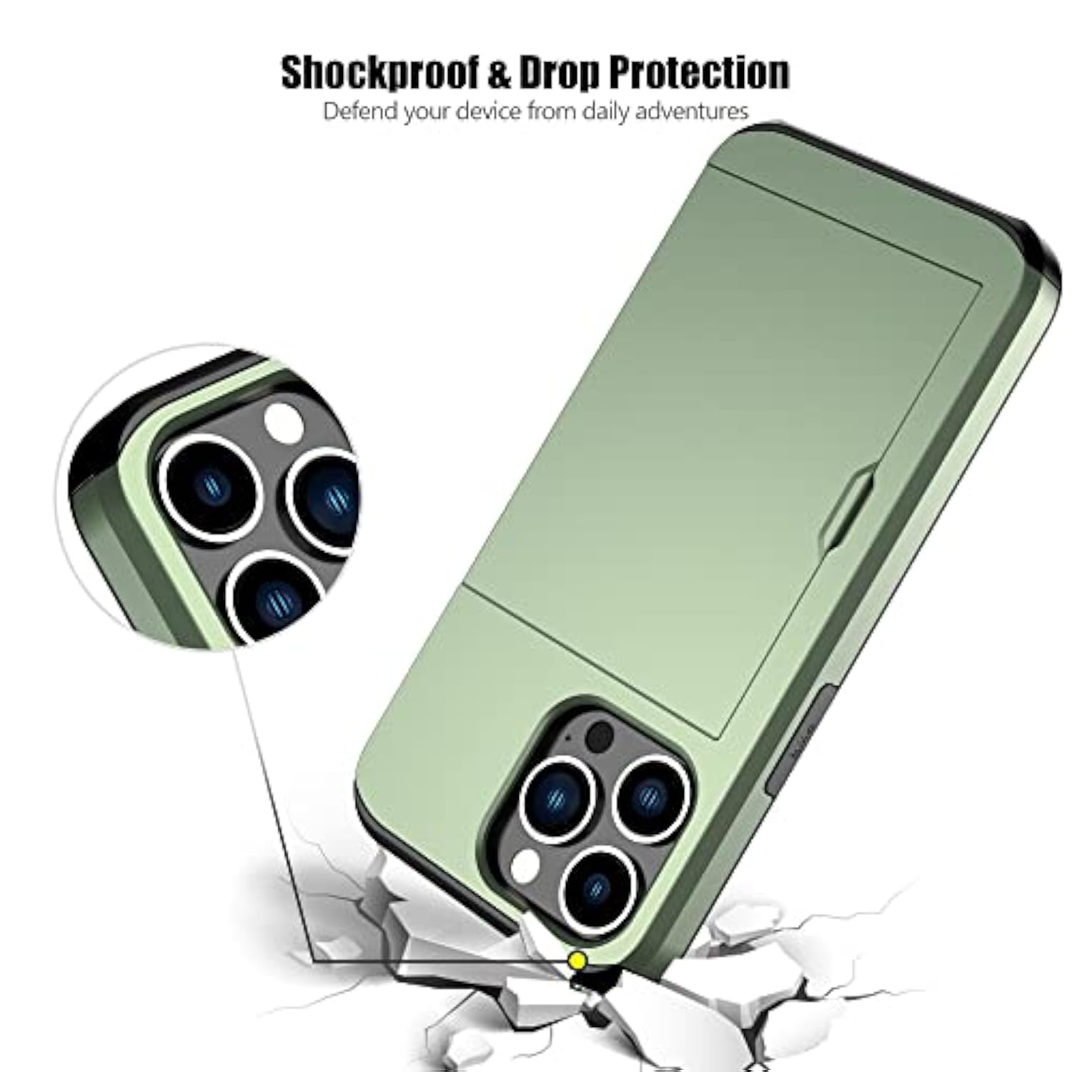 For 13 Pro Case With Card Holder Heavy Duty Protective Dual Layer Shockproof Hidden Card Slot Slim Wallet Case For 13 Pro For Men&Women(Green)