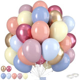 Pastel Balloons, 50Pcs 12 Inch Macaron Yellow Blue Dusty Pink Blue Purple Metallic Gold Magenta Balloons For Girl Garden Birthday Rainbow Theme Party Spring Baby Shower Wedding Engagement Decorations