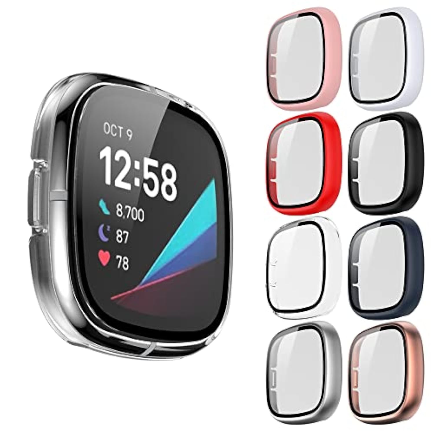 8-Packs Case Cover Compatible With Fitbit Versa 3/Sense Fitness Tracker,Hard Pc Plated Bumper&Tempered Glass Screen Protector Cases Anti-Scratch Protective Shell Smartwatch Accessory
