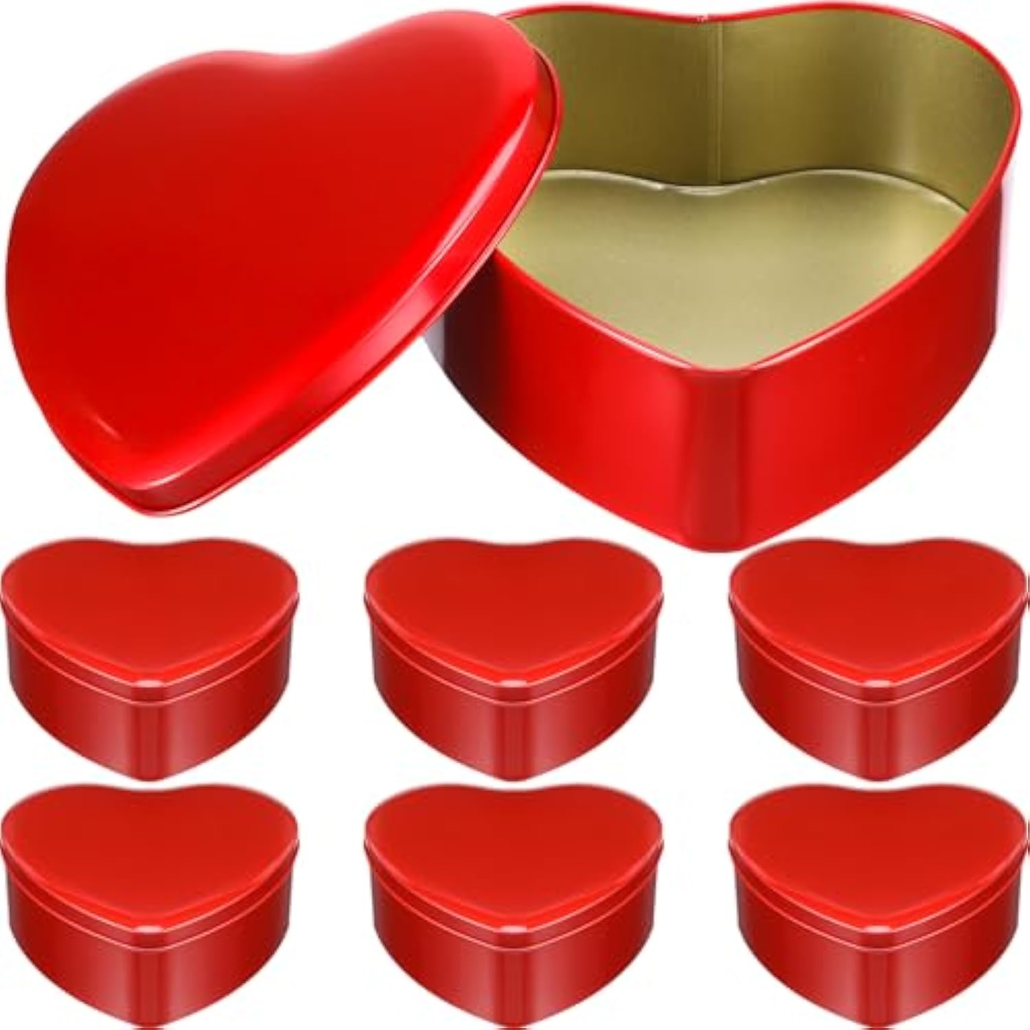 6 Pcs Valentine'S Day Heart Shaped Metal Tins With Lids 4.72" X 4.33" Valentine Candy Boxes Biscuits Jar Empty Candle Jar Heart Metal Container For Valentines Gift Party Favors (Red)