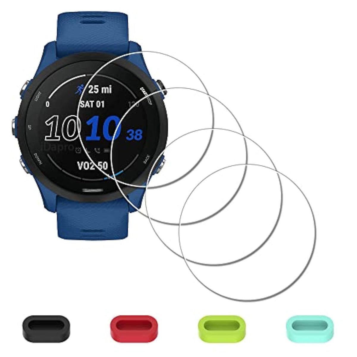 [4 Pack] Screen Protector For Garmin Forerunner 255/255 Music 46Mm Smartwatch + Silicone Antidust Plugs Tempered Glass Antiscratch Bubblefree