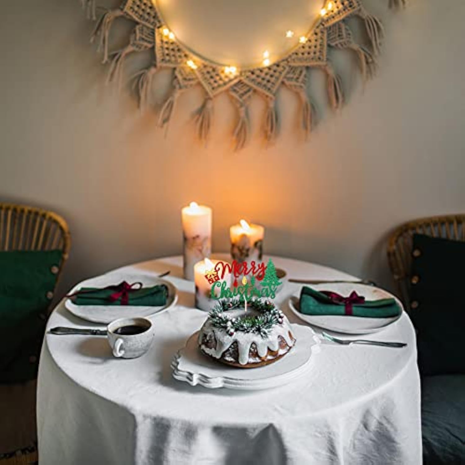 1 Pack Merry Christmas Cake Topper Glitter Lights Gift Box Christmas Tree Cake Pick For Merry Christmas Theme New Year Holiday Kids Birthday Party Cake Decorations Supplies