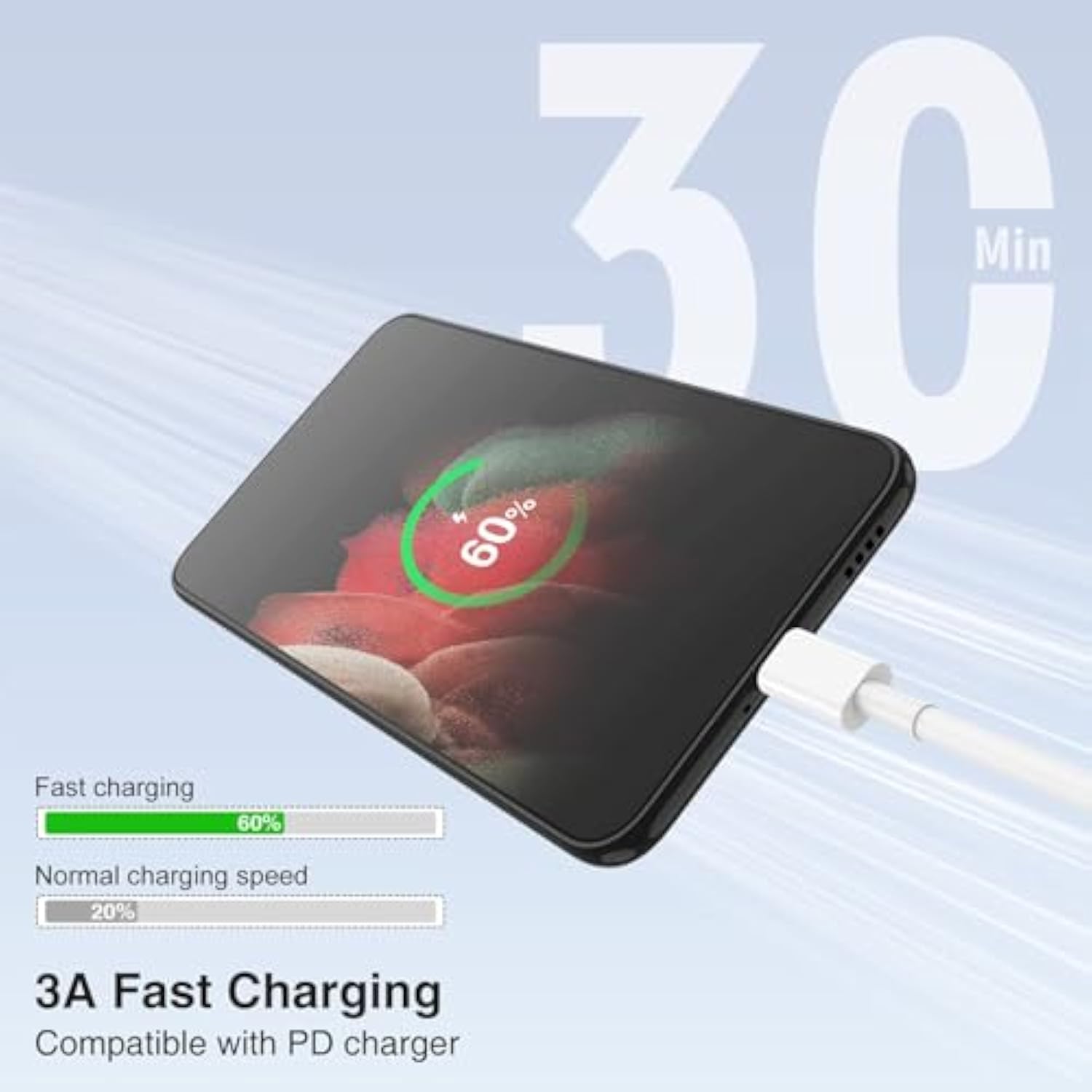 2-Pack 10Ft 60W Usb C To Usb C Cable, Type C To Type C Cable,Fast Charging Cab