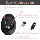 Left Handed Mouse Wireless, Ergonomic, Vertical. Also As Left Handed Gaming Mouse. Compatible With Windows/Macos, Laptop, Pc. [Type C & Usb] [Battery Included, Upgraded 2024] Pink