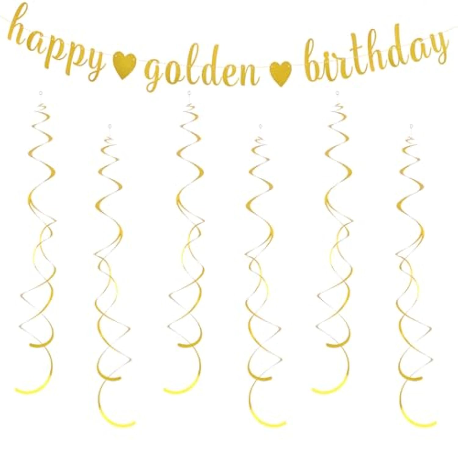 Golden Birthday Banner & Hanging Swirls Set for Girls/Women Party Decor