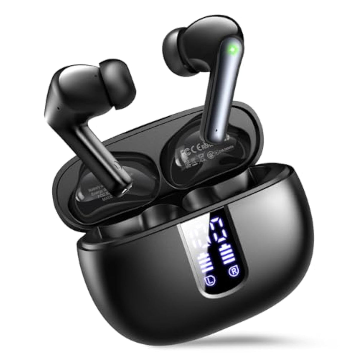 Ear Buds Wireless Earbuds - Bluetooth 5.3 Headphones (48H Playback) Built In Mic With Led Display Charging Case, Ip7 Waterproof Earphone For Iphone Andriod Phones Laptop Sports Workout - Black