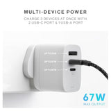 Native Union Fast GaN Charger PD67W – Ultra-Compact Three-Port Power Delivery Enabled USB-C & USB-A Travel Charger – Up to 67W – MacBook Pro, iPads, iPhones, Pixel, Galaxy & More (Black)