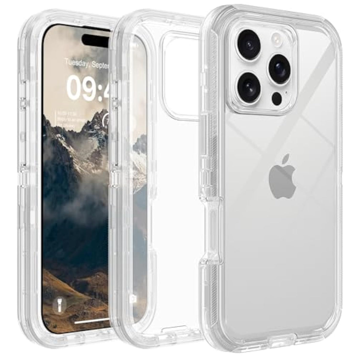For Iphone 16 Pro Max Case Clear, Anti-Yellowing, Shockproof Protective Transparent Case, Triple-Layer Heavy Duty Protection Phone Case Cover For Apple 16 Pro Max 6.9", Crystal Clear