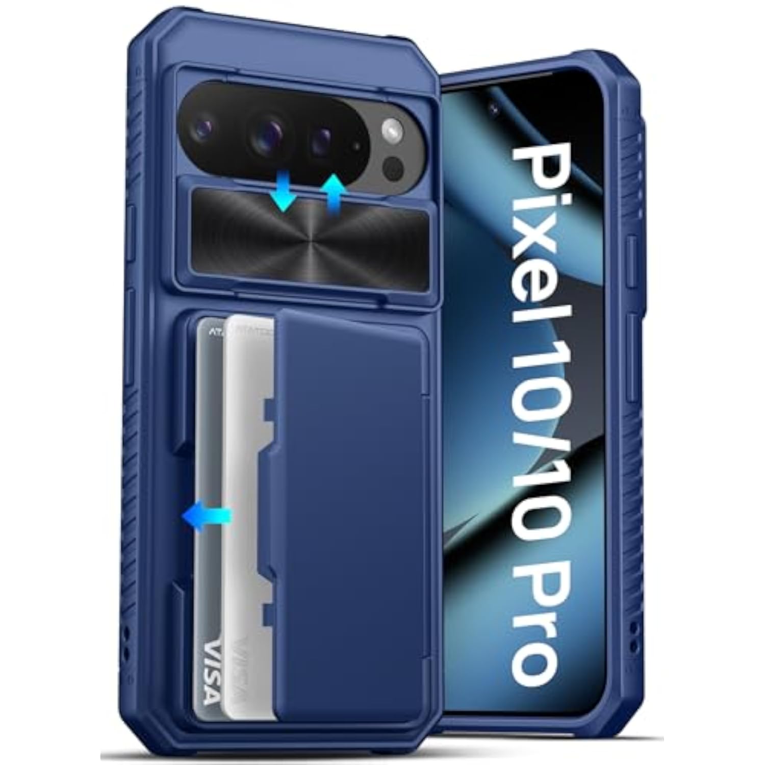 Google Pixel 10/10 Pro Wallet Case with Card Holder for 4 Cards, Blue Color