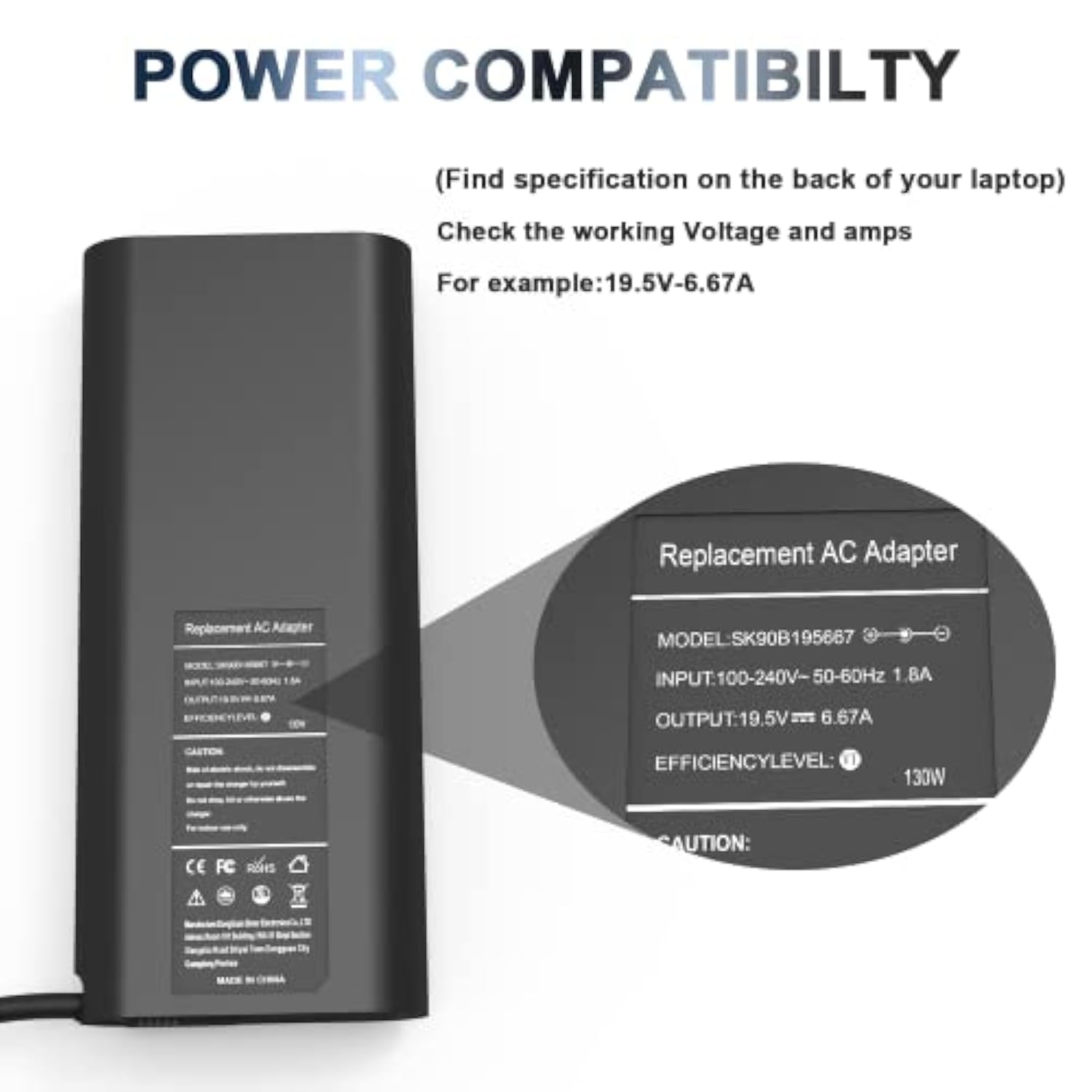 130W Ac Adapter Laptop Charger Compatible With Dell Xps 15 7590 9560 9570 9530