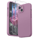 Lilac Purple Liquid Silicone Case for iPhone 14 Plus with Screen Protector and Camera Protection, Soft Microfiber Lining