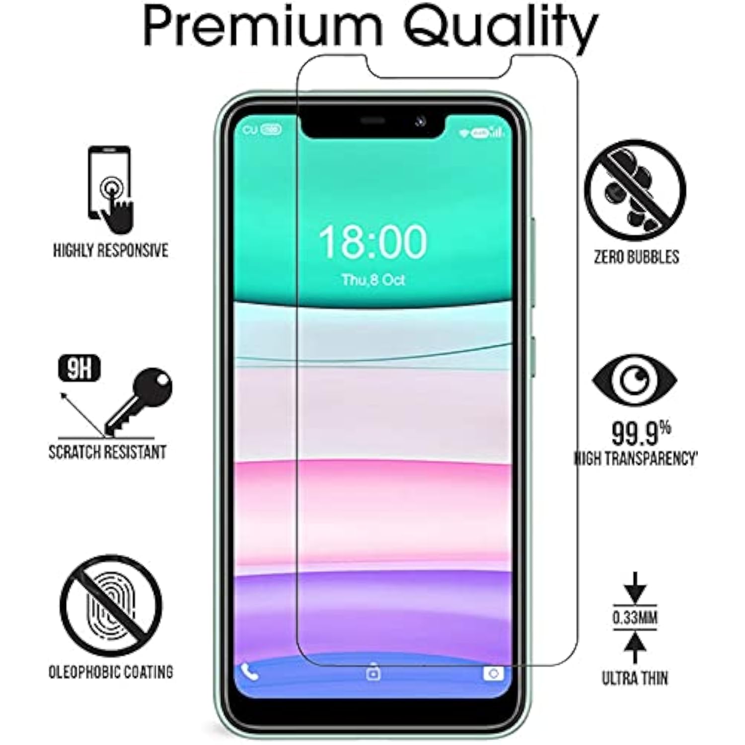 2 Pack For Oscal Flat 2 Screen Protector,Scratch Resistant Bubble Free Anti-Fingerprints Hd Clear,Case Friendly, Tempered Glass Film For Oscal Flat 2