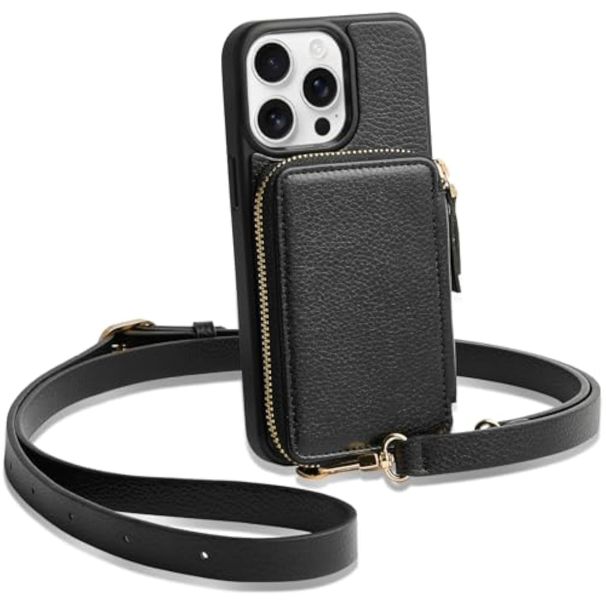 For 13 Pro Max Wallet Case, Card Holder Crossbody Phone Case For Women, Zipper Leather Purse With Wrist Strap, Rfid Blocking Cover For 13 Pro Max (6.7 Inch, 2021)- Black