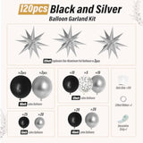 Black And Silver Balloons Garland Arch Kit With 3Pcs Star Balloon, Metallic Sliver And Black Balloons For Birthday Graduation Baby Shower Disco New Years Party Decorations