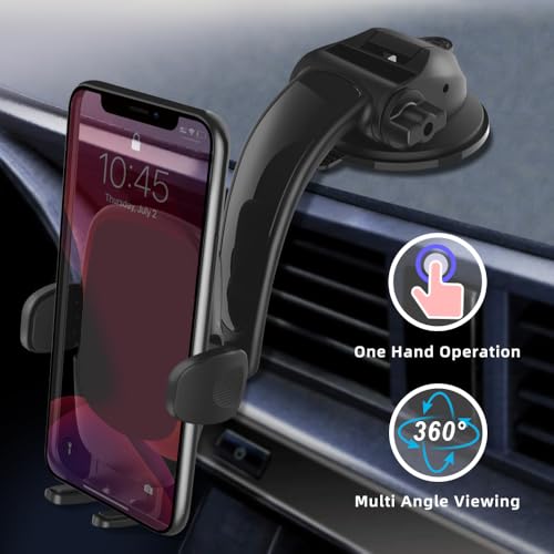 Car Phone Holder Mount,Solid Clamp Arm Strong Suction Adjustable Cell Phone Holder Car Dashboard Window For All Smartphones Automobile Vehicle Cradle-Black
